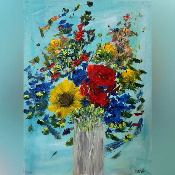 Other - ORIGINAL ACRYLIC FLORAL TEXTURIZED PAINTING “from my garden”